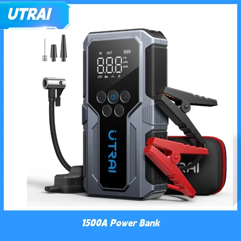 Utrai 1500a car jump starter power bank portable 150psi pump battery emergency boosters starting device starter