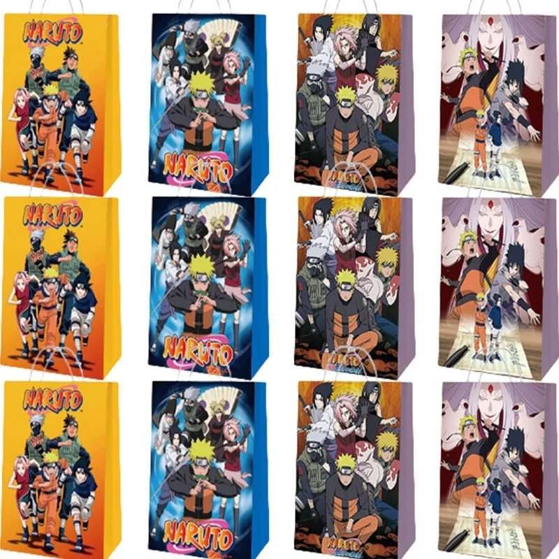 

12 шт., подарочные бумажные пакеты для вечеринки Наруто с ручками, тематические сувениры для вечеринки, сумка для детского душа, детские украшения для дня рождения, принадлежности