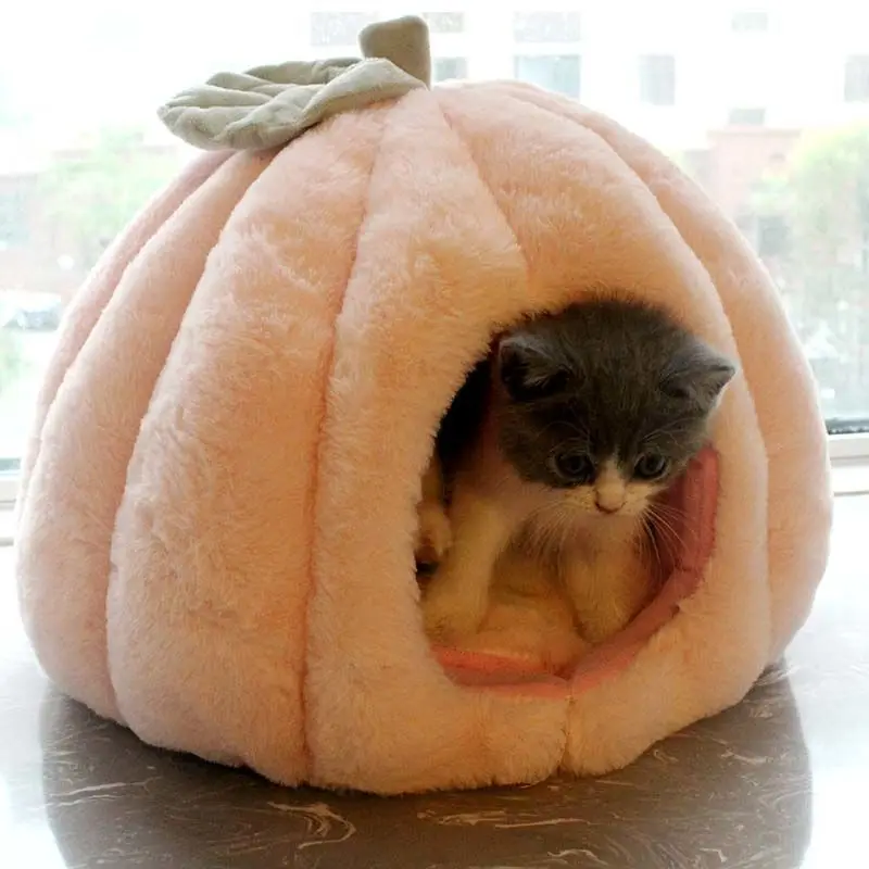 Pet Pumpkin House Winter Warm Cat Bed Four Seasons Universal Breathable Cat Nest Plush Mattress Tent Small Dog Kennel Supplies