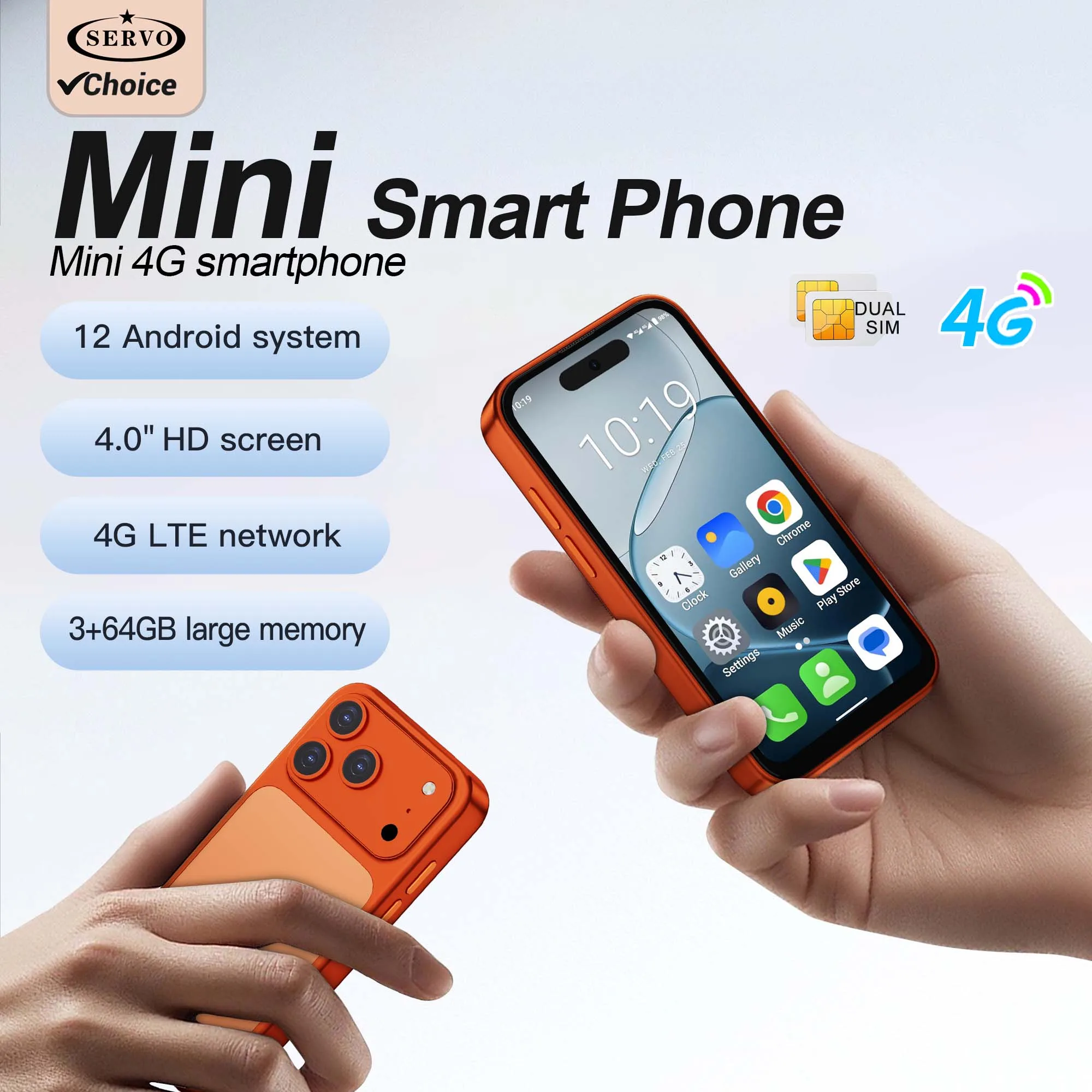 NEW SERVO 4G LTE Mini Smartphone Android 12.0 OS Google Play 3GB+64GB Face Unlock WiFi 4.0