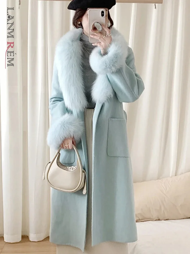 

LANMREM Fox Fur Collar High-end Double Sided Woolen Coat Women's Belt Gathered Waist Temperament Coats Winter 2024 New 2Z2666