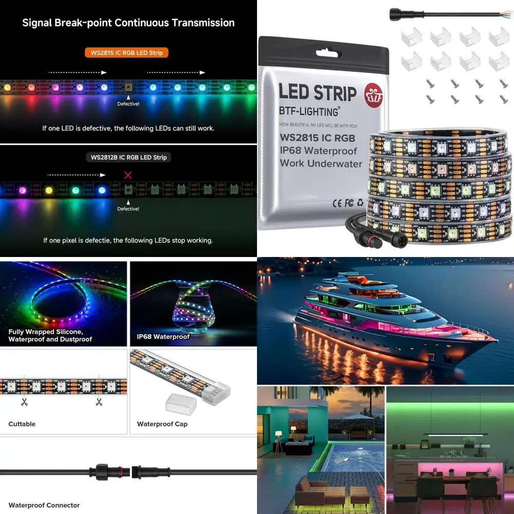 

Уличная водонепроницаемая светодиодная лента RGB 5050SMD, с индивидуальной адресацией, обновленная версия WS2815, 300 пикселей, 16,4 фута, 12 В постоянного тока, черная печатная плата (без C-контактов)
