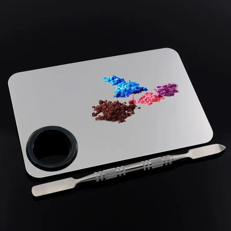 1 Set Rectangular Stainless Steel Palette With Paint Mixing Knife Makeup Artist Palette for Acrylic,Watercolor,Oil Paints לציור