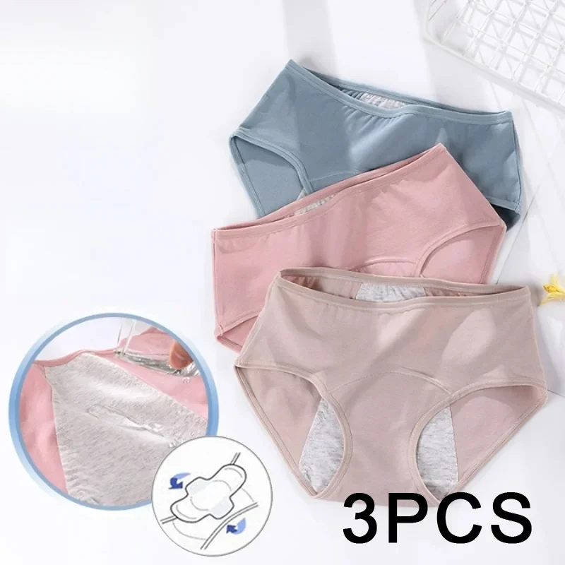 

3 pcs/set women's menstrual briefs large flow postpartum water absorption leakproof briefs women's pure cotton menstrual briefs