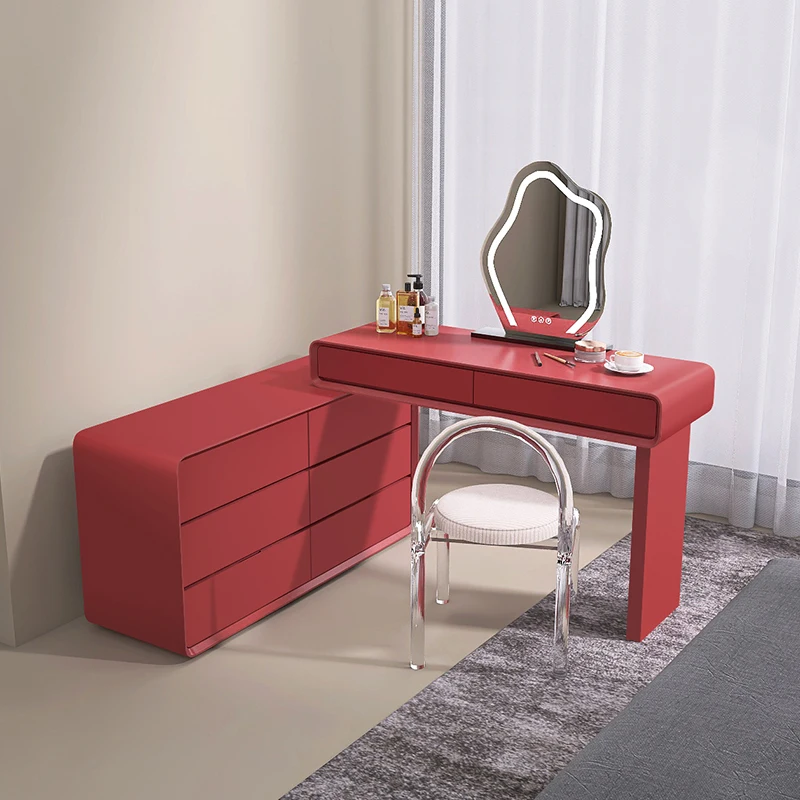

Modern Minimalist High-End Luxury Makeup Desk Full Dressing Table LED Simple Storage Chest Drawers Small Apartment Bedroom Wood