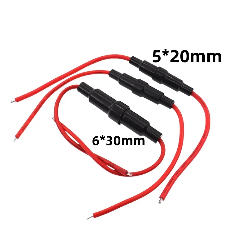 5Pair 5*20mm Inline Fuse Holder 220V Fast-Blow Screw Type Fuse Holder Quick-Blow Glass Fuse Holder 6*30MM with 22 AWG cable