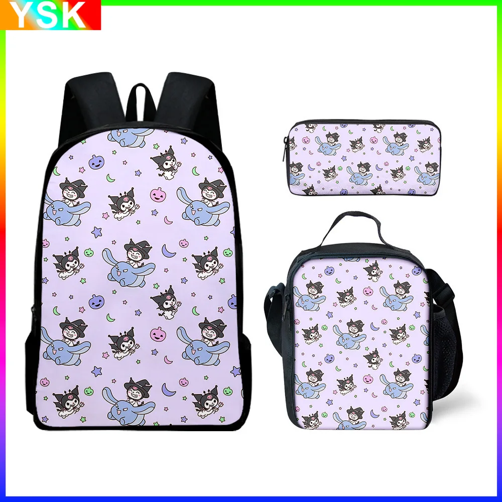 3PC-Set Sanrio Kuromi Backpack Sanrio Backpack Pencil Bag Student School Bag Primary and Middle Mochila backpacks for children\'s