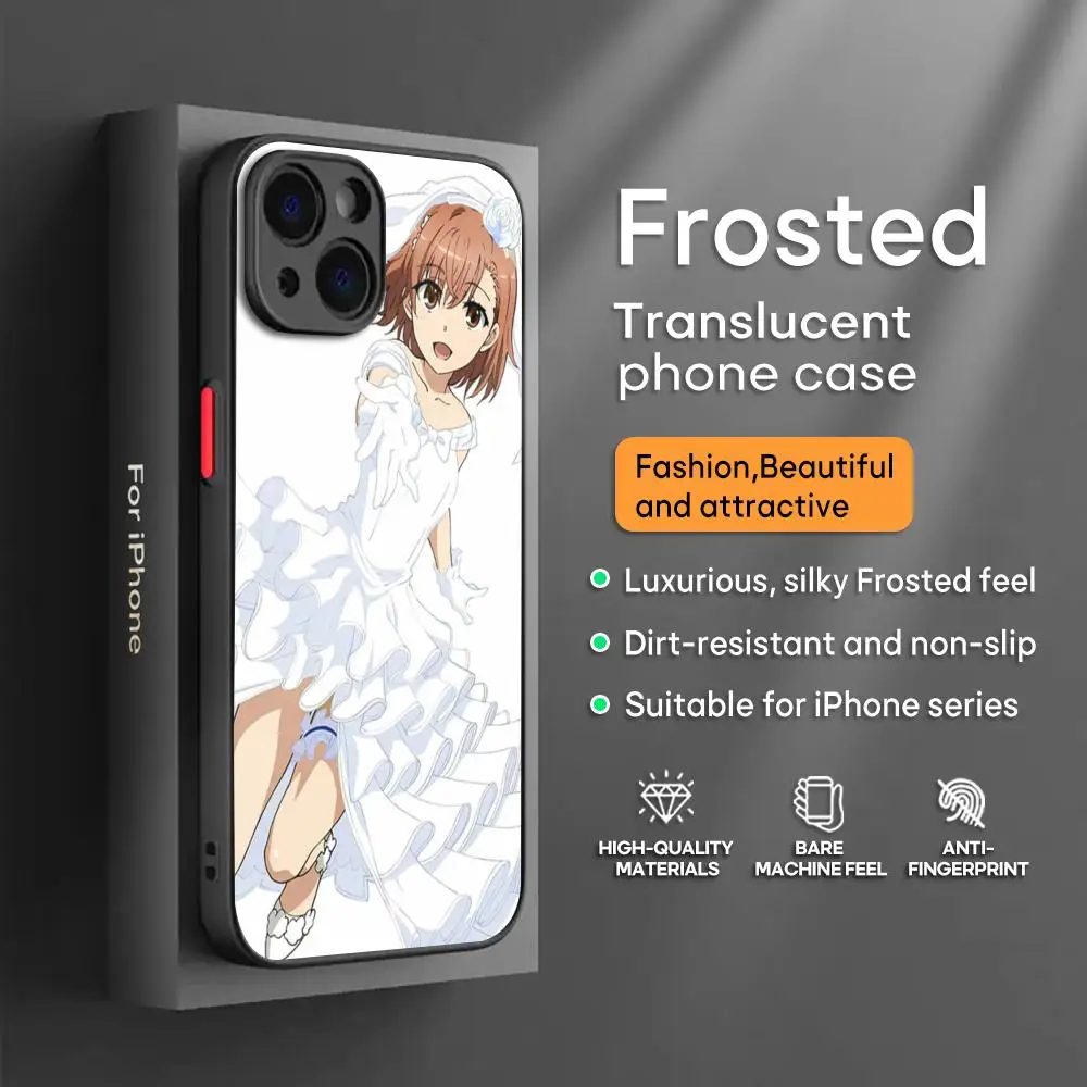 Scientific Railgun Mikoto Misaka Phone Case For iPhone16 15 14 13 12 11 XS XR Plus Mini Pro Max  High Luxury Frosted Translucent