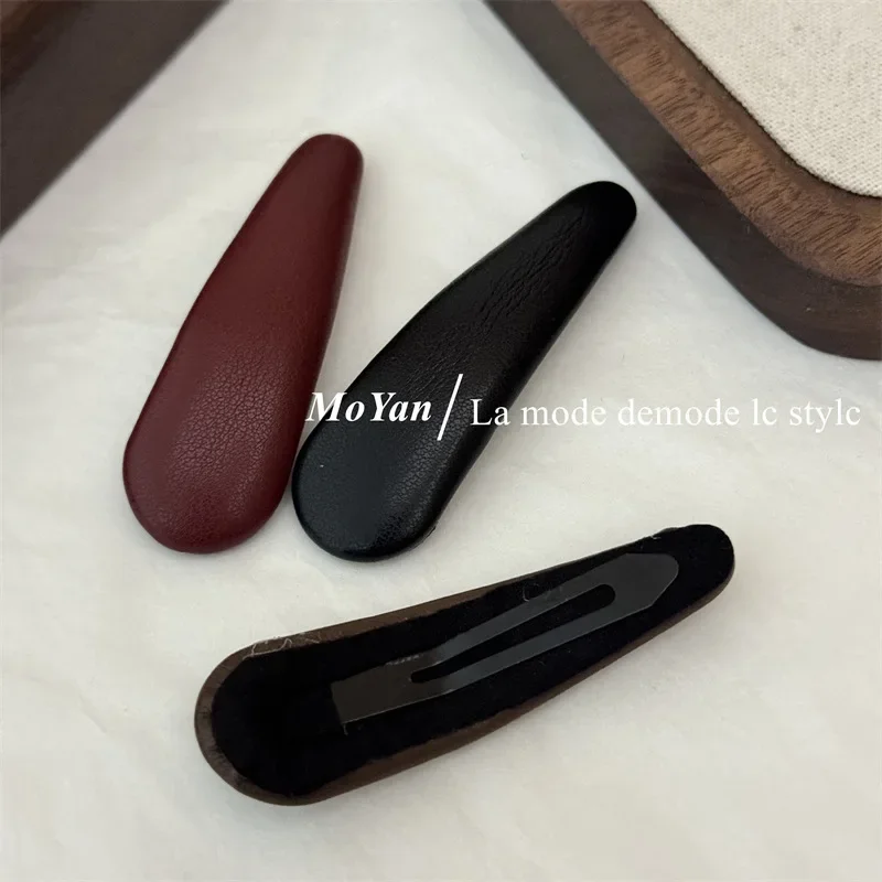 Retro texture leather hairpin Korean version temperament water drop BB clip side hairpin bangs clip back head broken hairpin