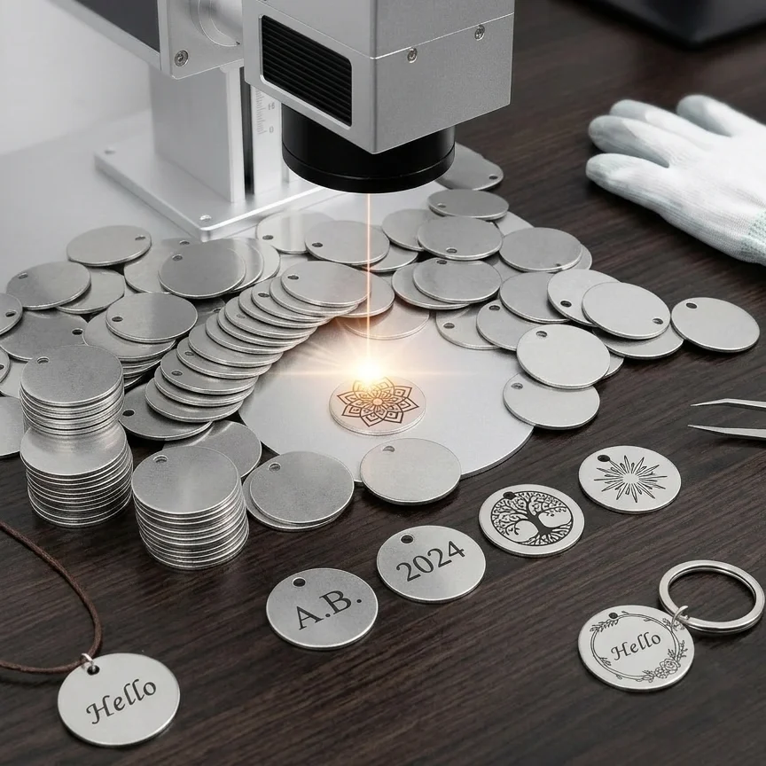 50/100 pcs round engraved blank tags, laser-engraved nameplates, stainless steel stamped blanks, suitable for pet ID tags, etchi