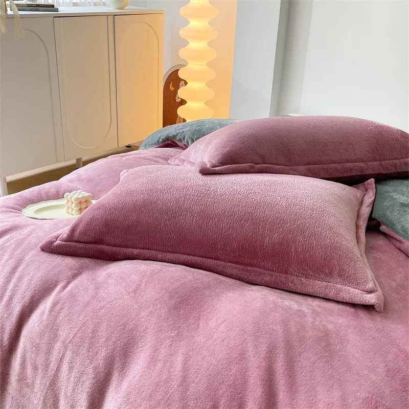 Fashion Simple Solid Color Duvet Cover Soft Cozy Flannel Winter Quilt Cover Velvet Warm Thick Comforter Cover 180x220cm