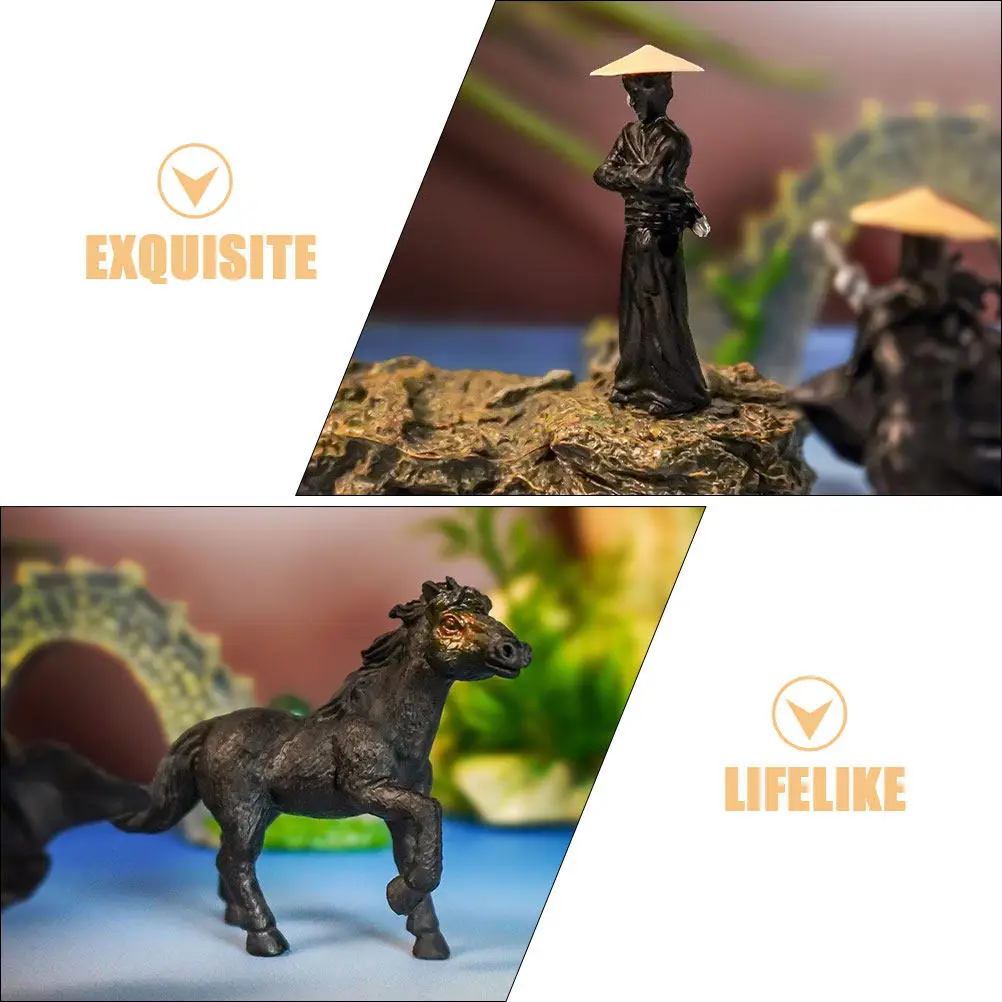 3Pcs Ancient Chinese Knight Sculpture Miniature Garden Bonsai Aquarium Decor Sand Table Layout Asian Martial Arts Ornament