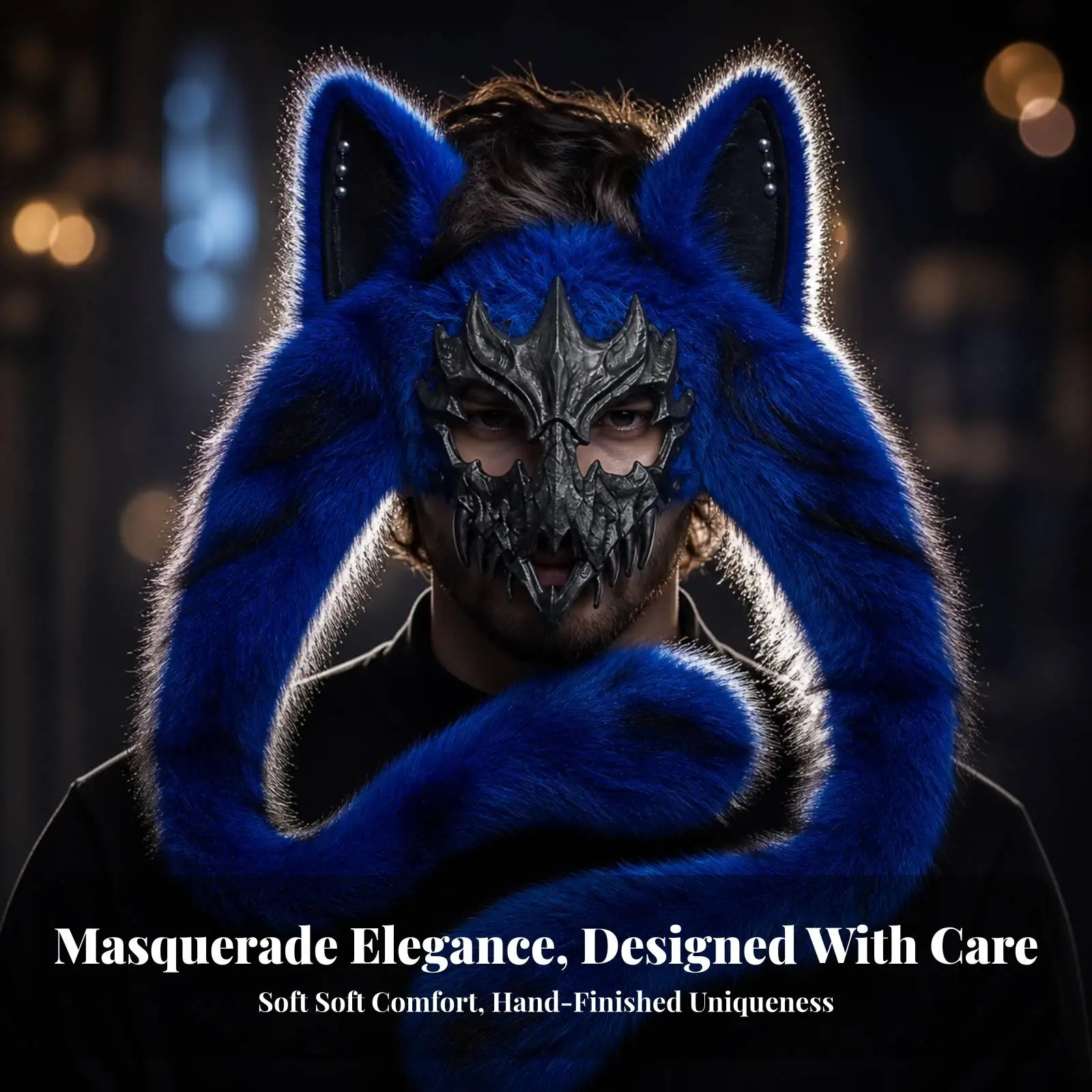 Furry Wolf Face Mask Cosplay Cover Plush Skull Design Adult Costume for Masquerade Party Anime Event Fun Accessory