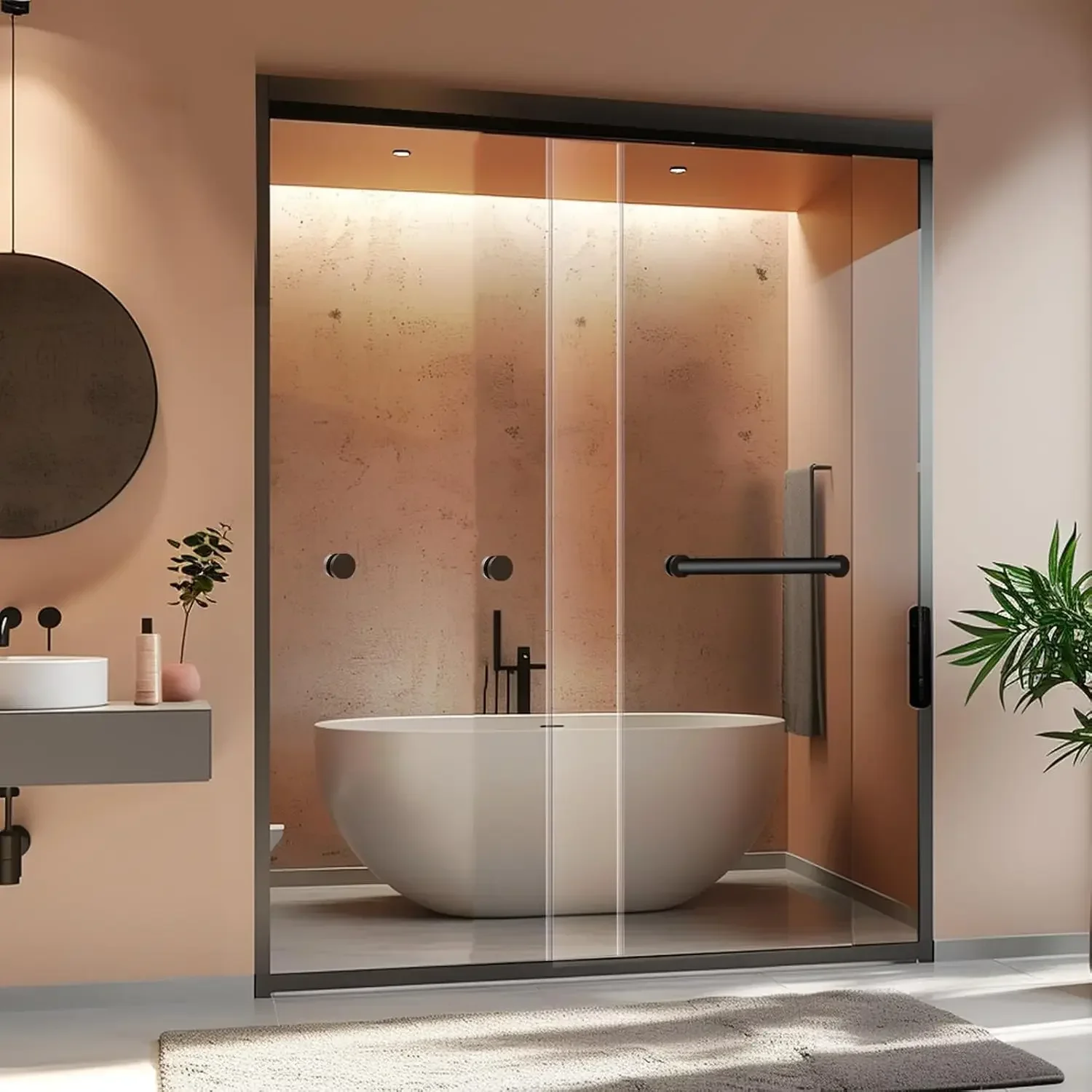 Frameless Double Sliding Shower Door - 56-60 Inches Width, 76 Inches Height - Brushed Gold