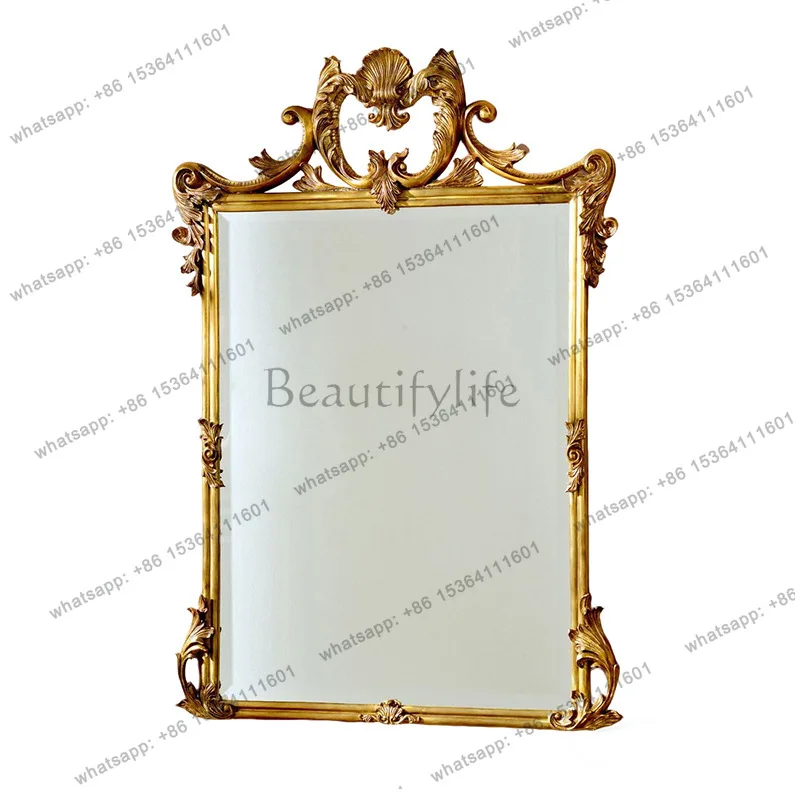 American classical carved cosmetic mirror French light luxury high-end villa fireplace decorative mirror