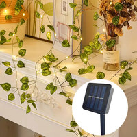 Solar Light Outdoor Garden Decor Artificial Plants Leaf Fairy Light String Fence Wall Christmas Tree Wedding Decoration Lamp