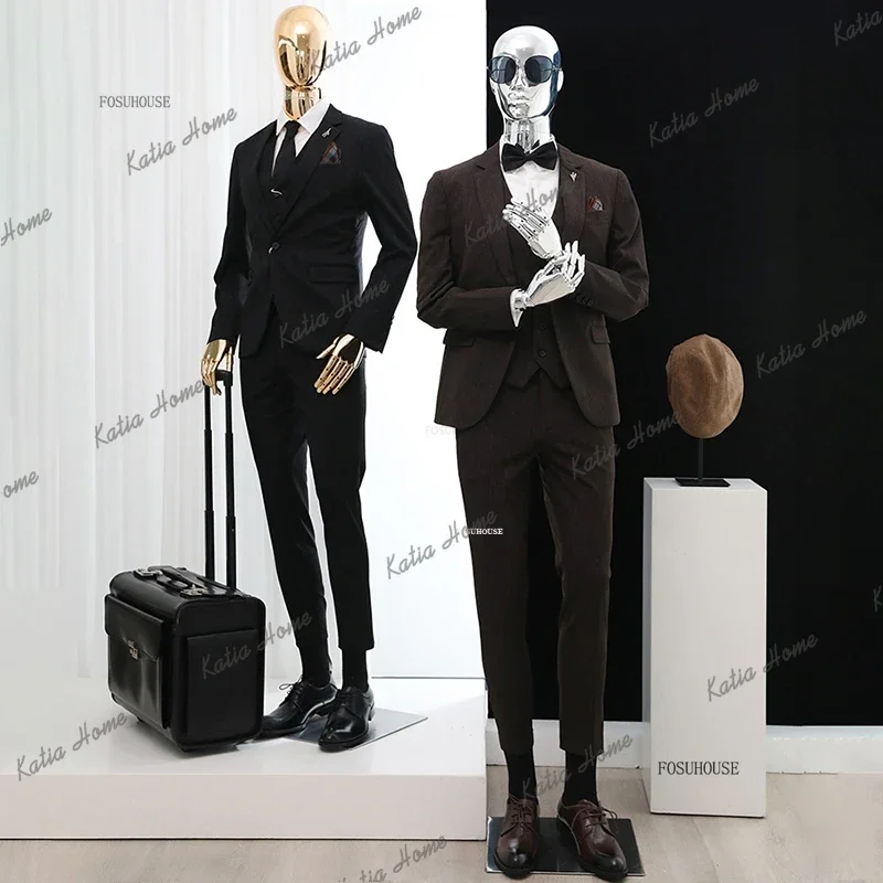 LSLuxury Electroplated Mannequin Props Golden Art Male Model Clothing Store Window Display Stand Full Body Mannequin Sitting Mod
