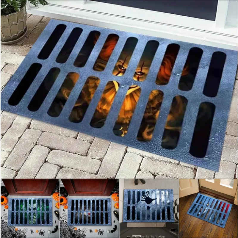 

Хэллоуин 3D жуткий чехол для люка клоун ловушка Vision коврик для двери Нескользящий реалистичный декоративный напольный коврик Крытый и открытый декор ужасов