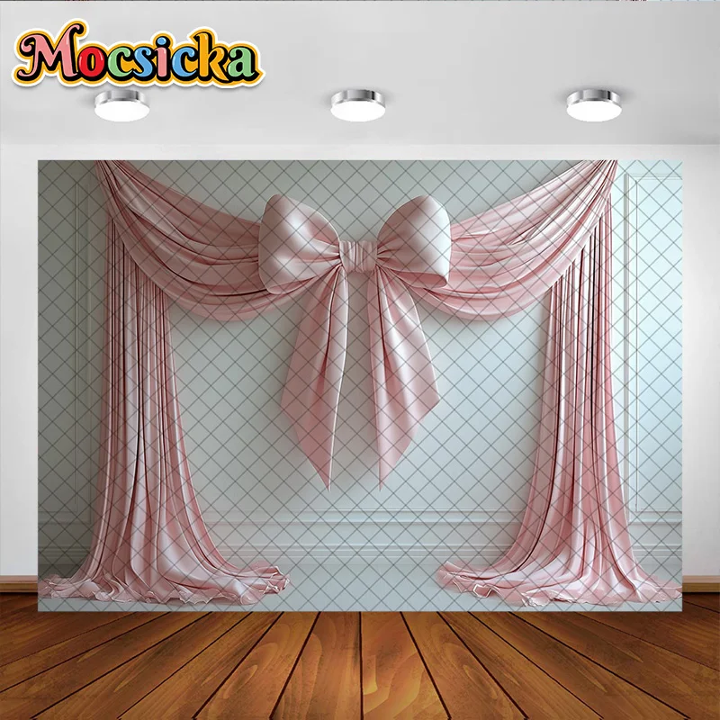 Mocsicka التصوير خلفية الوردي القوس الأزهار الديكور خلفية لفتاة حفلة عيد ميلاد الأمومة الزفاف صورة الاستوديو