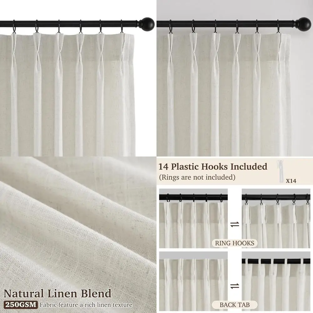 

96 Linen-Textured Semi-Sheer Privacy Curtains, 2-Panel Set for Nursery, Dining Room, Sunroom, Bedroom, Ivory