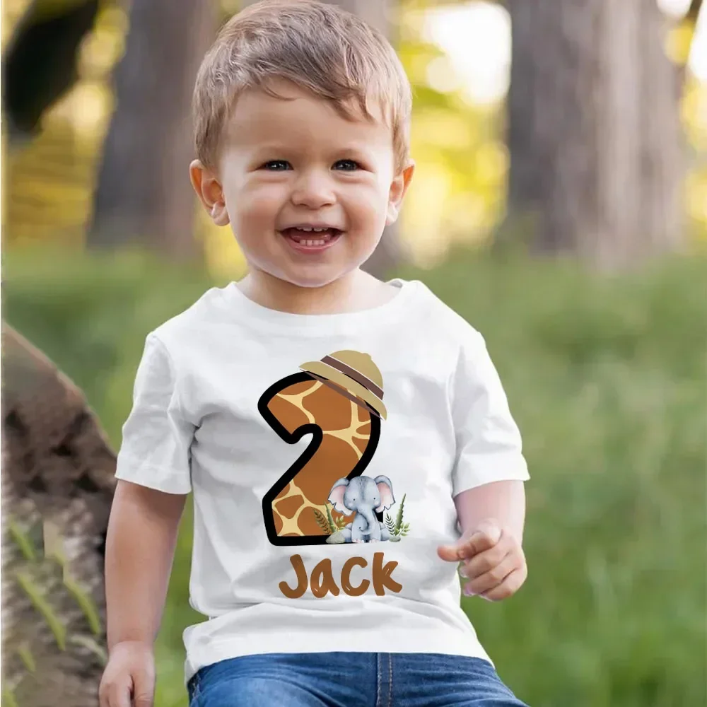 Personalized Forest Animal Numbers Kids Tshirt Custom Name Toddler Shirt Boys Girls Clothes Kid Birthday Gift Short Shirts