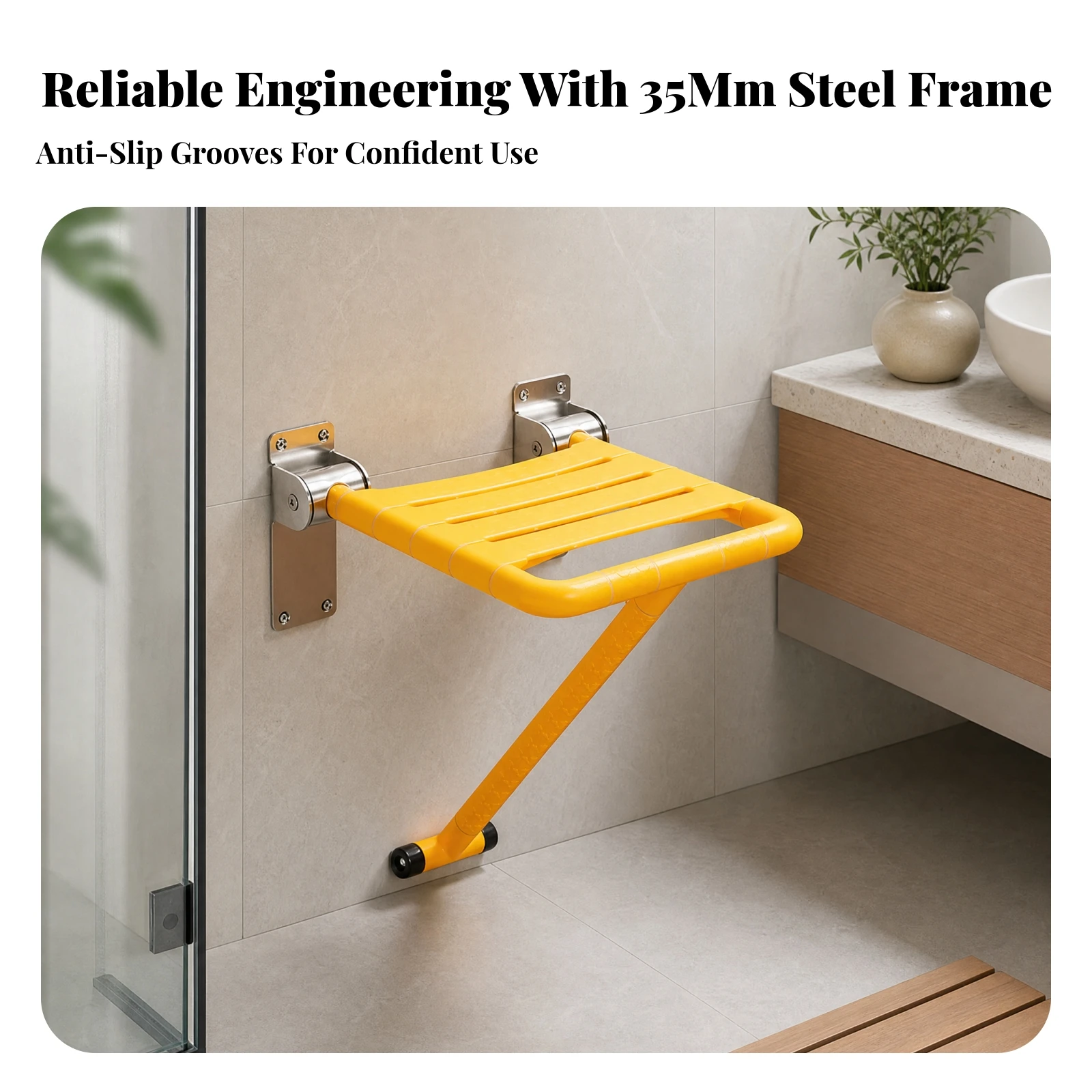Wall-Mounted Shower Seat Anti-Slip Folding Shower Seat with Leg Foldable Heavy-Duty for Elderly