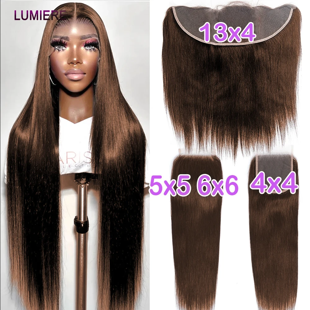 Chocolate Brown Bone Straight13x6 Lace Frontal Brazilian Human Hair Preplucked Transparent Lace Front Only 5x5 6x6 Hd Lace Closu