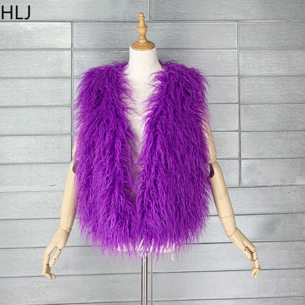 HLJ موضة ملونة الأغنام فو الفراء سترة المرأة سترة الفراء الاصطناعي صوف الضأن معطف دافئ بلا أكمام الخريف سترة جديدة الملابس