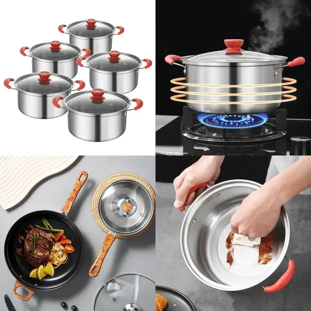 2026 Hot Sale Asian Style Stainless Steel Cookware Set 10 Piece for Induction Electric Stove Soup Pot Frying Pan