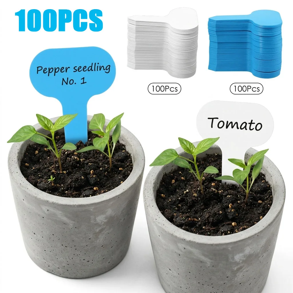 100PCS Garden Plant Labels Marker Classification T Type Sorting Bonsai Seedling Sign Tag Ticket Plastic Writing Plate Board Card