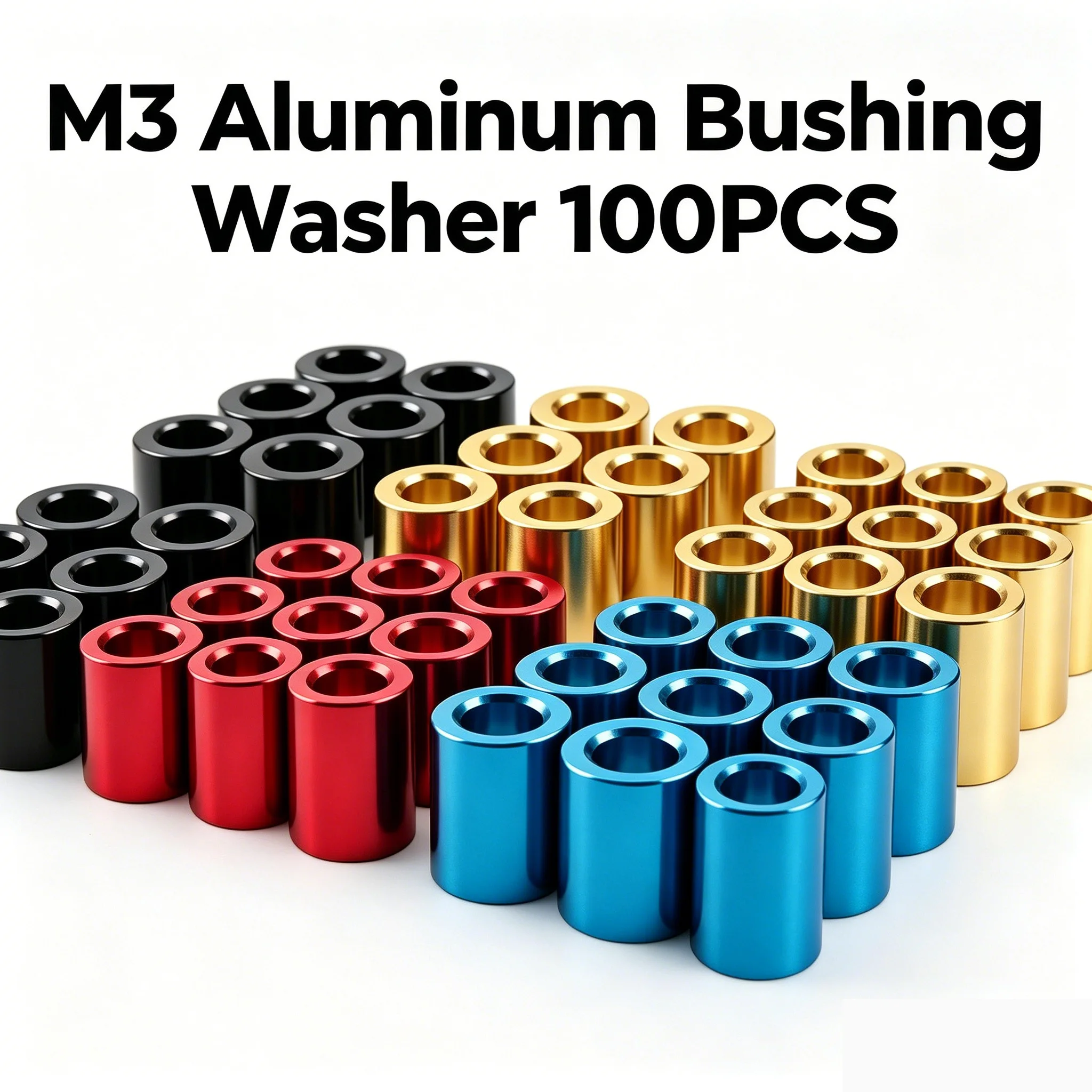 100pcs M3 Aluminum Bushing Washer Gasket Unthreaded Round Hollow Standoff Spacer Sleeve Anodizing Color OD:6mm Length:2-20mm