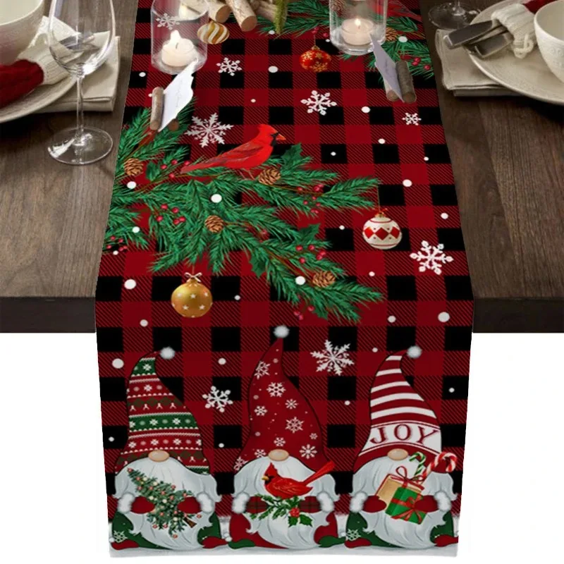 Christmas Snowman Snowflake Pine Branches Table Runner for Dining Table Wedding Party Accessories Decoration