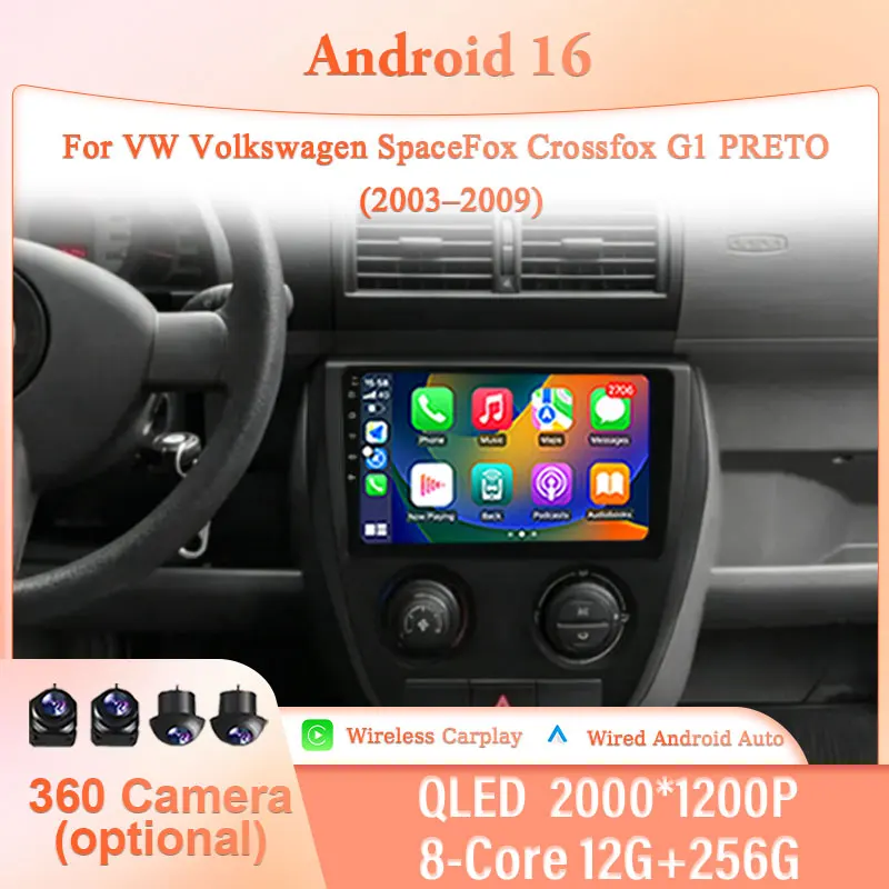 9-Zoll Android 16 für VW Volkswagen SpaceFox Crossfox G1 PRETO 2003–2009 Auto-Stereoanlage IPS HD Kabelloses CarPlay GPS-Navigation BT WiFi DSP Kit