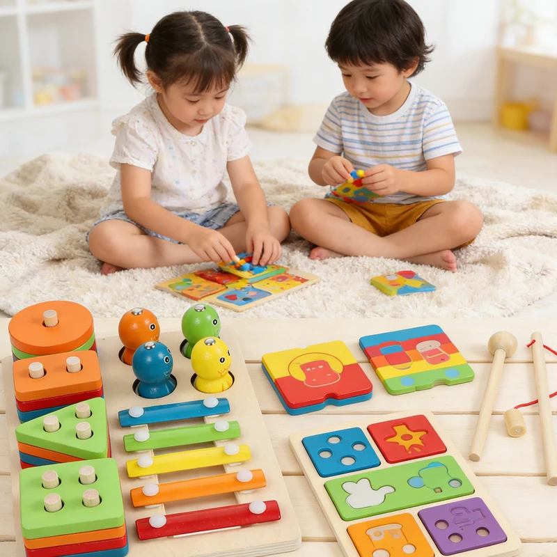 Conjuntos de Blocos de Montar Colunas Geométricas para Crianças Montessori Educação Infantil Correspondência de Formas e Cores Cognitivas TMZ