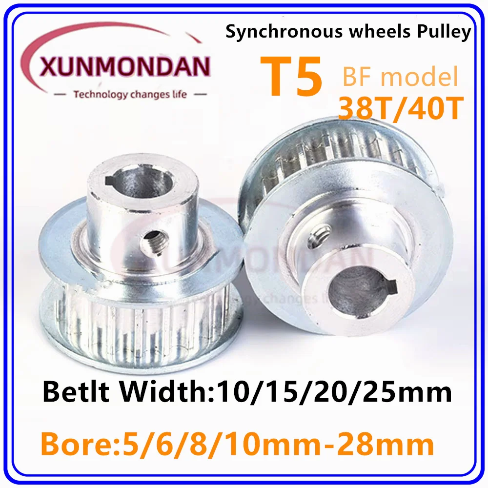 

T5 BF Type Alloy Wheels 38T/40T Bore Size 5mm To 28mm Timing Pulley Teeth Pitch 5mm For Width 10/15/20/25mm Rubber Belt