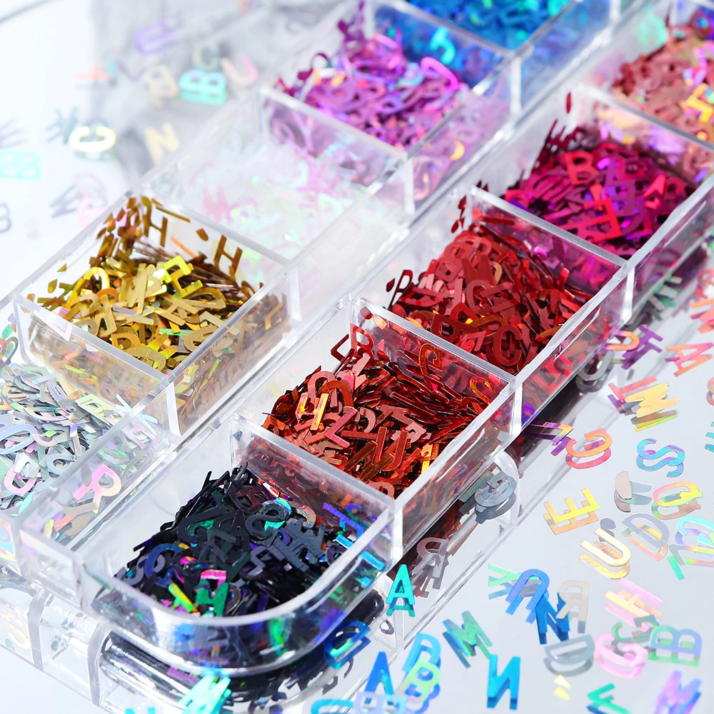 English Alphabet Resin Sequins Epoxy Resin Filling Laser Glitter Letter Paillettes Resin Shaker Molds Fillers DIY Jewelry Making