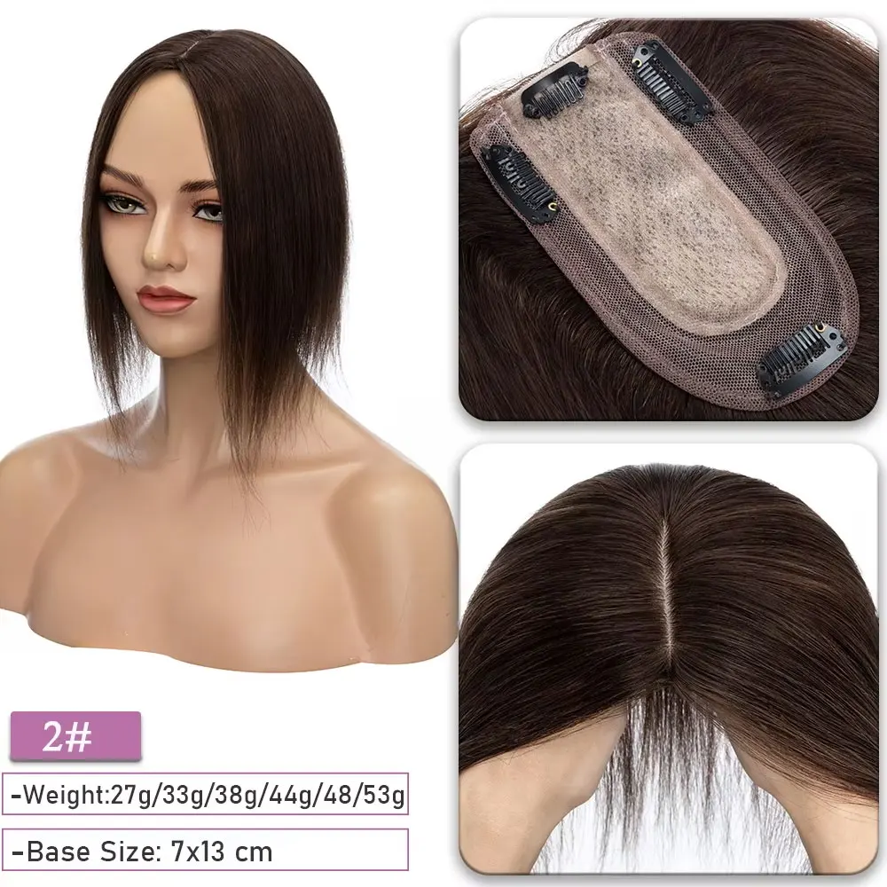 SEGO Kopfhaut-Topper aus 100 % Echthaar-Seide für Frauen mit dünner werdendem Haar, 7 x 13 cm, Seidenbasis, natürliches Haar, Clip-in-Top, Wiglet-Haarteile – Detail 11