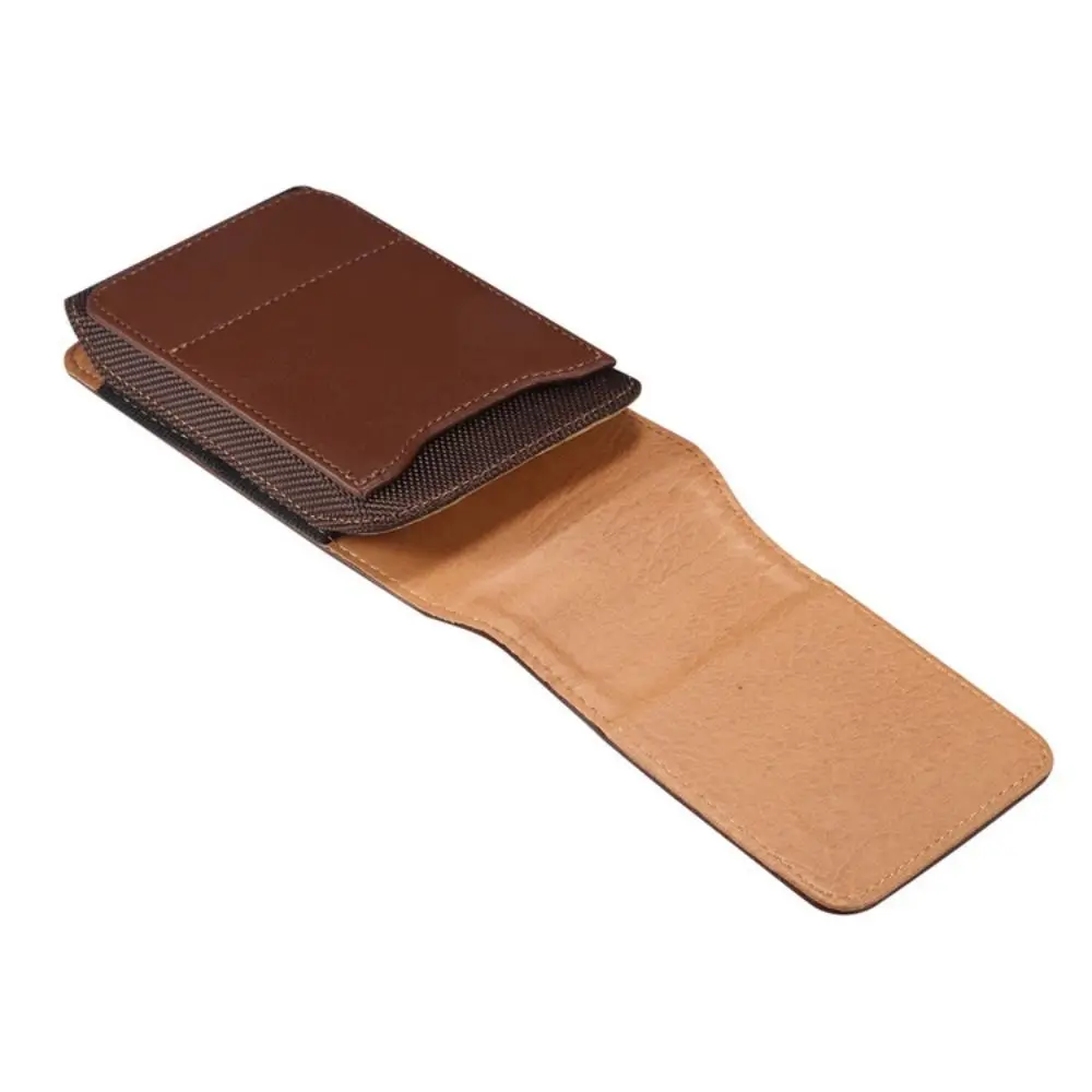 

Card Slot PU Leather Belt Clip Case Textured Design Magnetic Closure Mobile Phone Waist Bag Elastic Adjustable Vertical Cover
