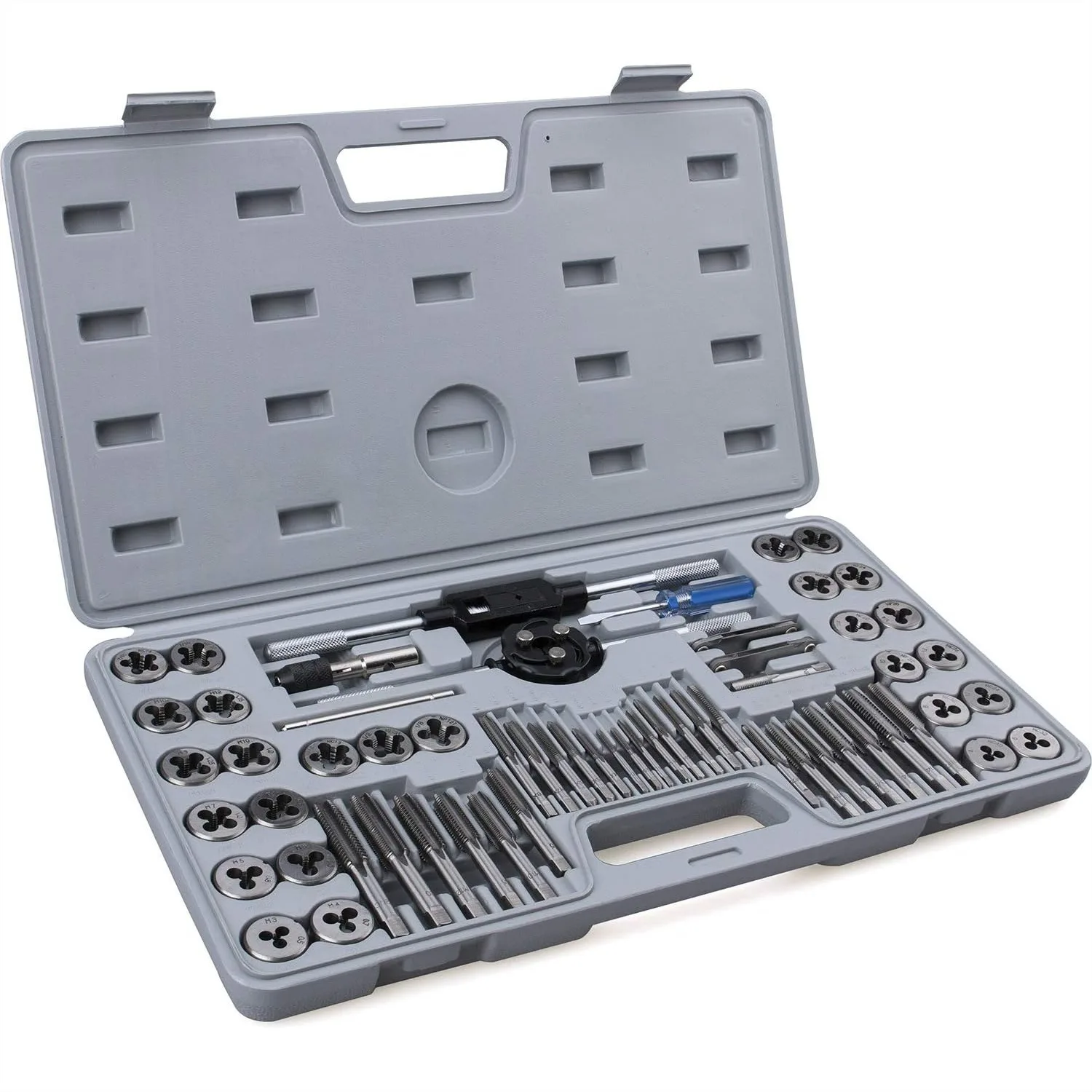 

60-Pc Master Tap and Die Set, SAE #4-1/2" & Metric M3-M12, Coarse & Fine Threads, Threading Kit with Case