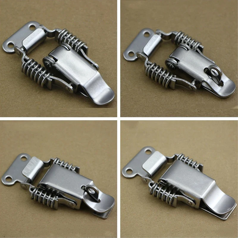 10pcs/lot 304 Stainless Steel Double Spring Latch Catch Suitcase Wooden Box Toggle Elastic Latches Lock Furniture Hardware Parts
