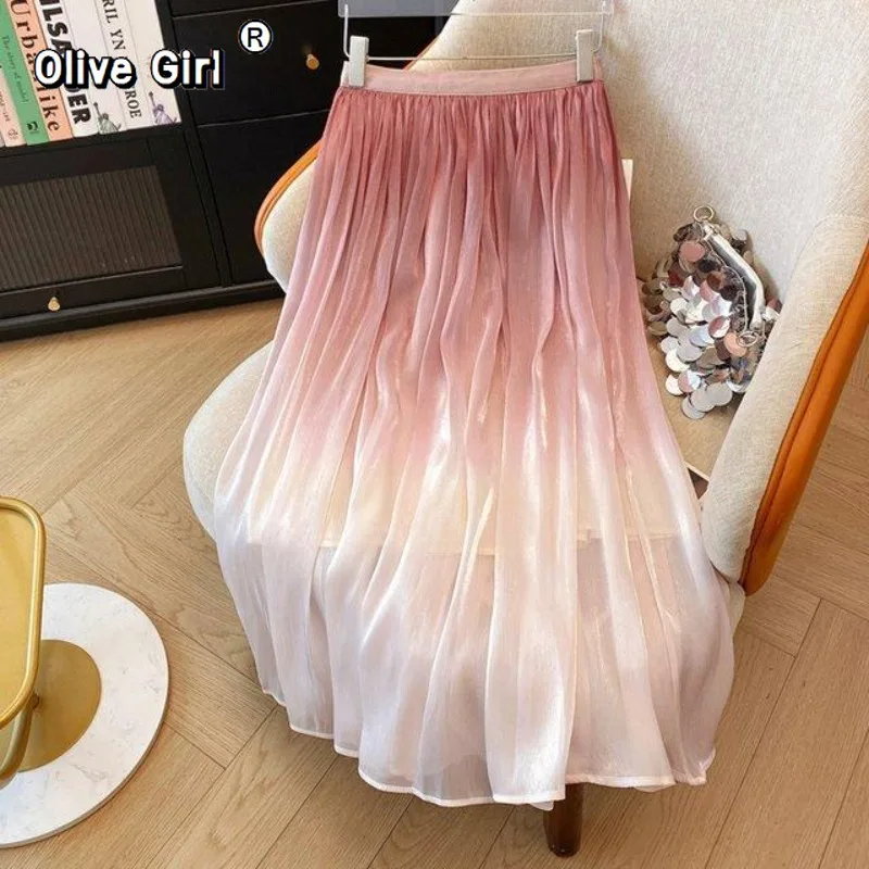Olivegirl 2026 Chinese Style Buckle Top Gradient Pink Fairy Skirt Summer Immortal Style Improved Cheongsam Shirt Women's Top