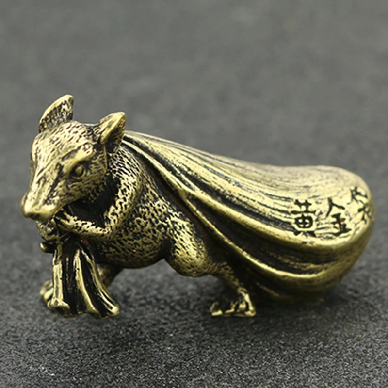 Bronze Desk ornament Craft DIY Rat Vintage Vivid Animal Brass Copper Decoration Miniatures Money Bag Convenient