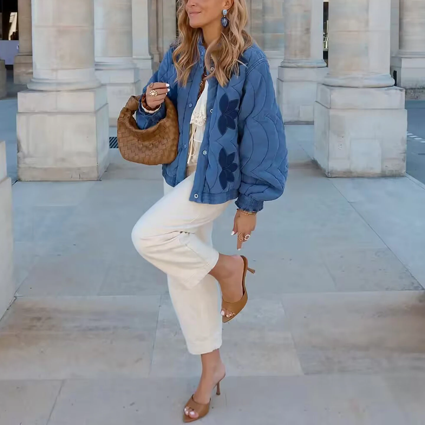 Jaqueta de aodão casual estilo f versátil colete de aodão bordado primavera outono moda outerwear confortável resp...