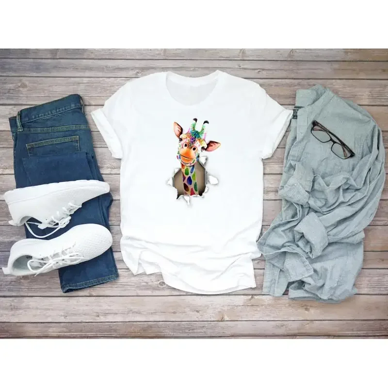 Torn effect giraffe Short sleeve Men A202 T shirt