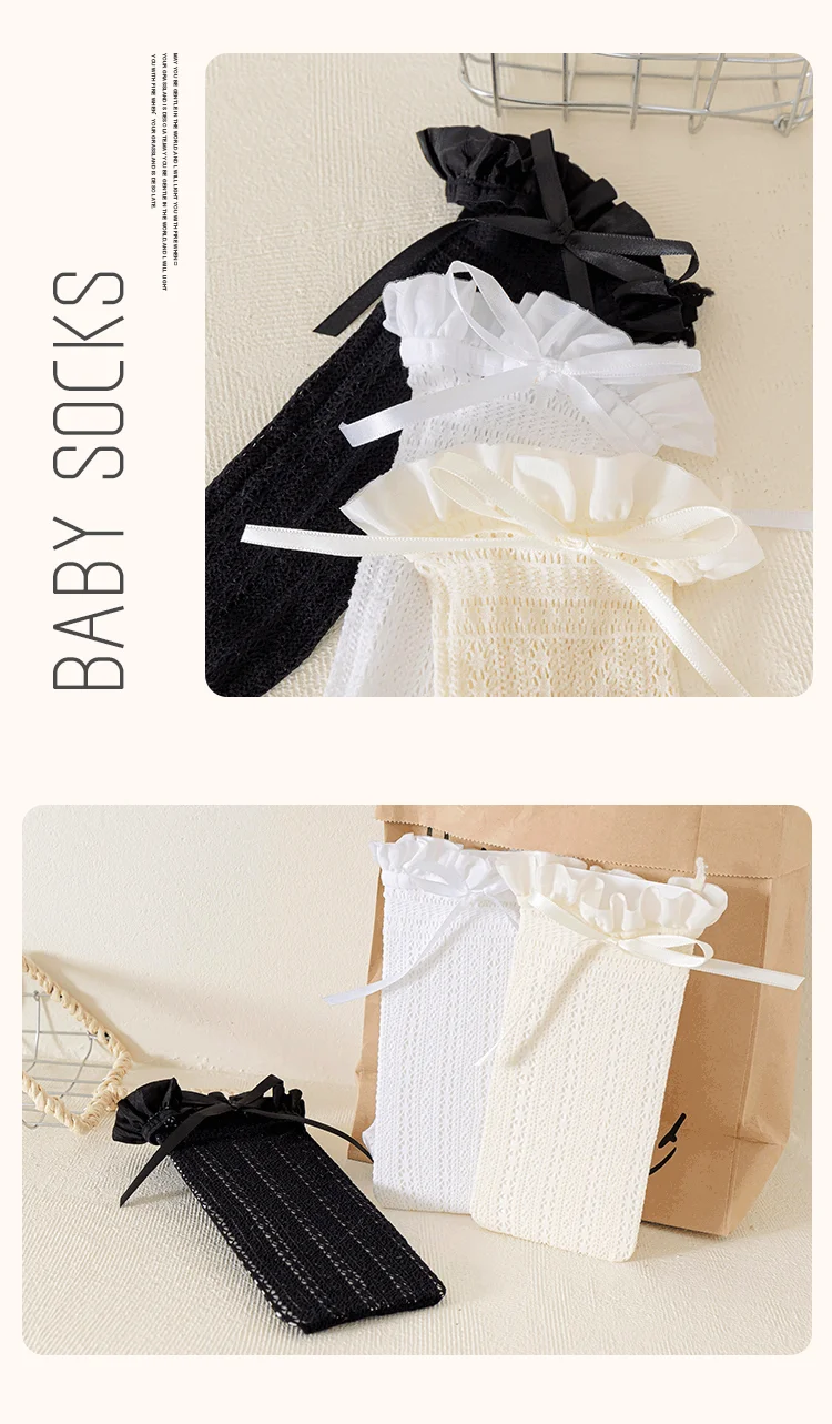 Mädchen Kinder Geometrische Retro Schleifenknoten Lange Kawaii Socken Prinzessin Süße Baby Overknee-Socken Niedliche Hohle Netz-Lolita-Strümpfe – Detail 7