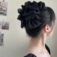 Pinzas en forma de garra para el pelo con lazo grande de tul de malla dulce para mujeres y niñas, pinza para el pelo con lazo blanco y negro, accesorios para tocado con horquillas y cola de caballo