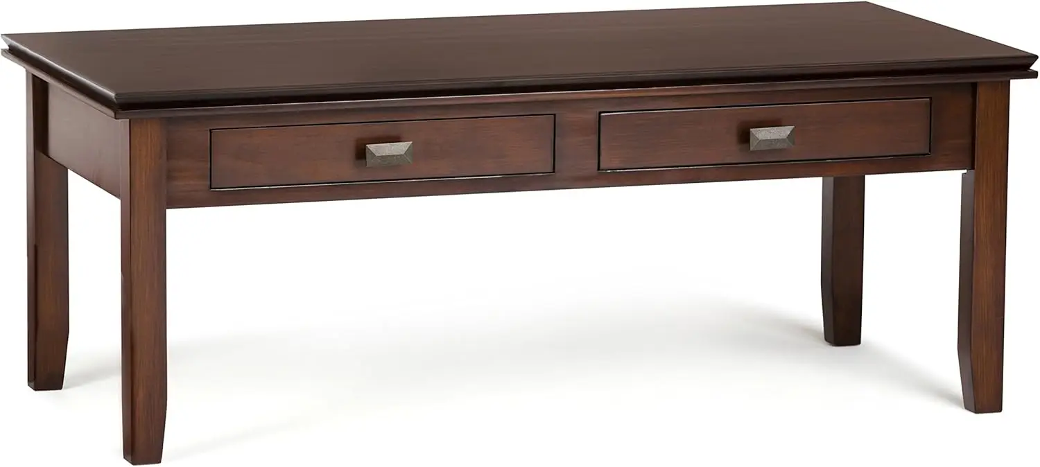 Artisan SOLID WOOD 46 inch Wide Rectangle Coffee Table in Russet Brown, for the Living Room and Family Room