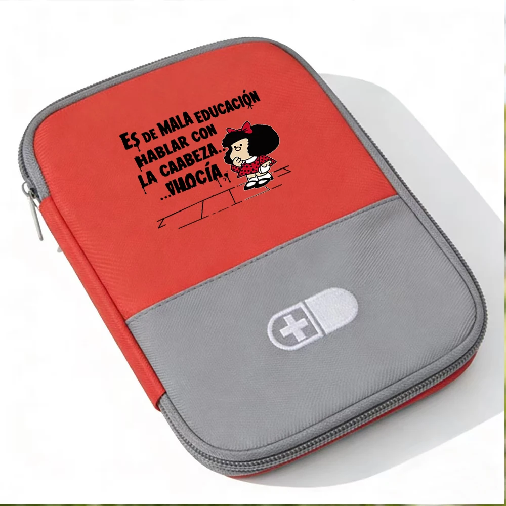 Mafalda Cartoon Pattern Block Portable Large Capacity Medication Organizer Medical Storage Bag for Home Travel Business Trips