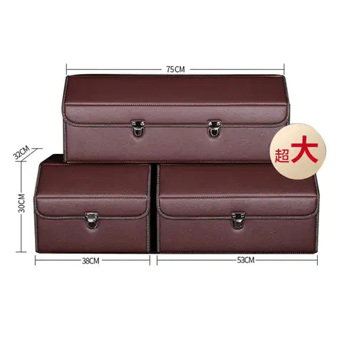 대용량 블랙 자동차 트렁크 정리함 PU 가죽 접이식 다용도 수납함 강화 손잡이 방수