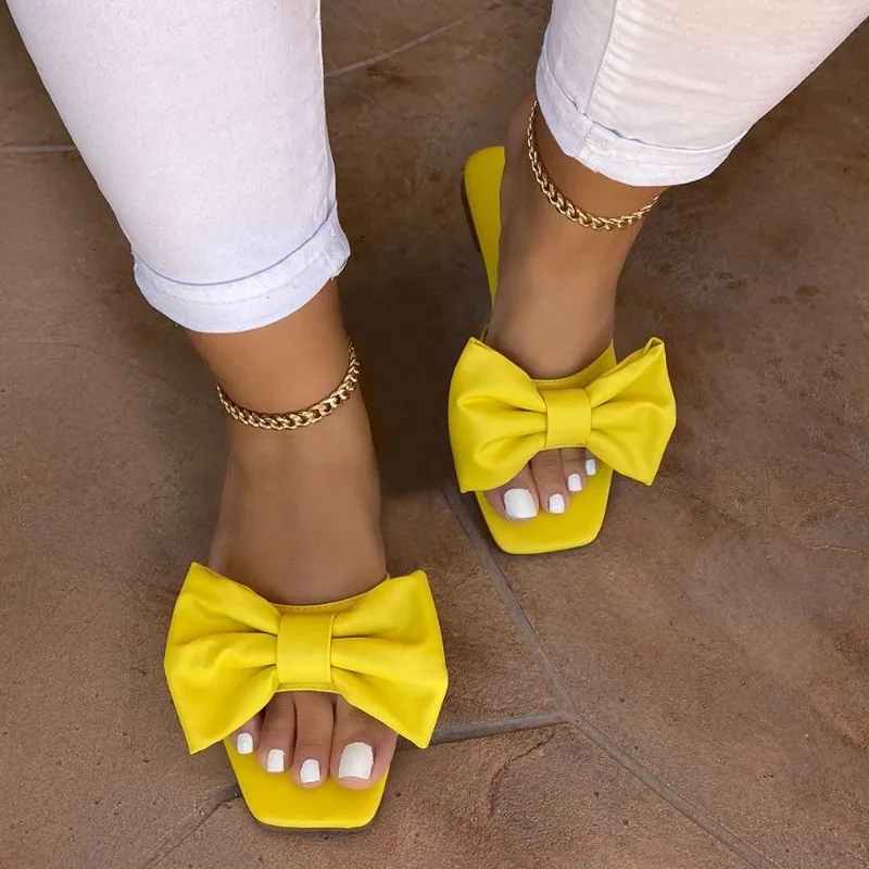 Women's Slippers Summer New Fashion Shoes for Women Plus Size 43 Solid Bow Flat Outdoor Beach Slippers Female Zapatos Mujer